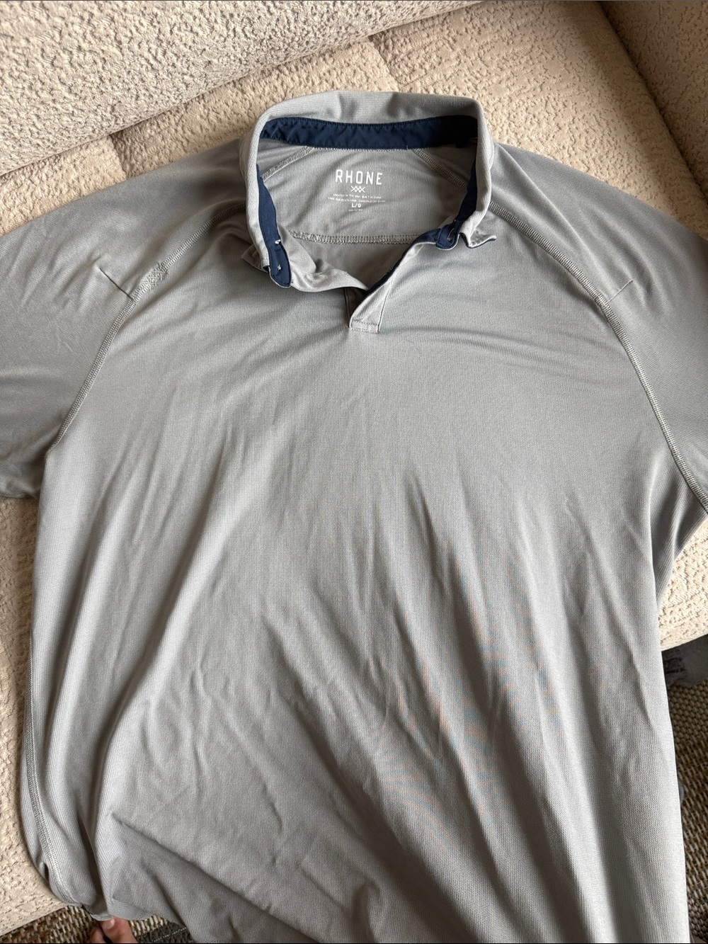 RHONE Light Gray Polo with Navy Contrast Collar